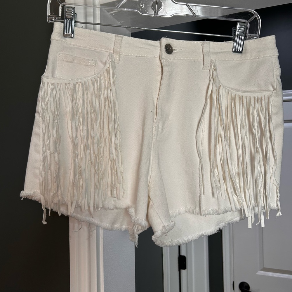 Altar'd State Cream Fringe Jean Shorts